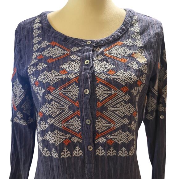 Sundance Embroidered Boho Tunic Top, Navy, Women's Size Small - Picture 2 of 6